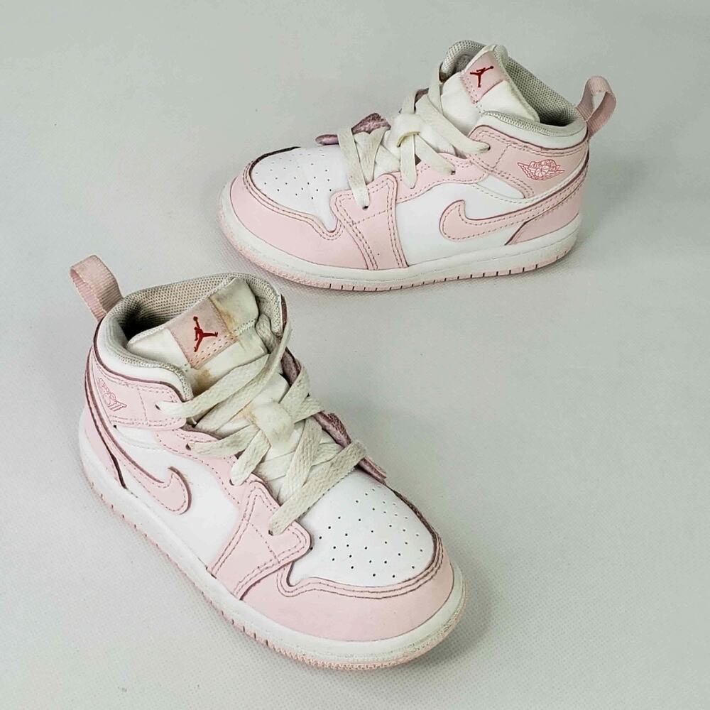 Nike Air Jordan 1 Mid Toddler Sneakers Pink White US Size 8C Leather